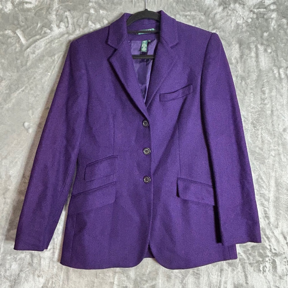 Lauren Ralph Lauren Purple Silk Cotton Herringbone Blazer Jacket Size 6